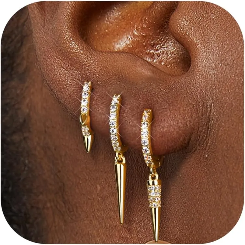 MILACOLATO 3 Pairs 925 Sterling Silver Earrings for Women, Dainty 14K Gold Plated Huggie Hoop Earrings Sets for Multiple Piercing, Hypoallergenic Cartilage Stud Hoop Earrings Stacks Trendy Jewelry Gifts for Women Mother
