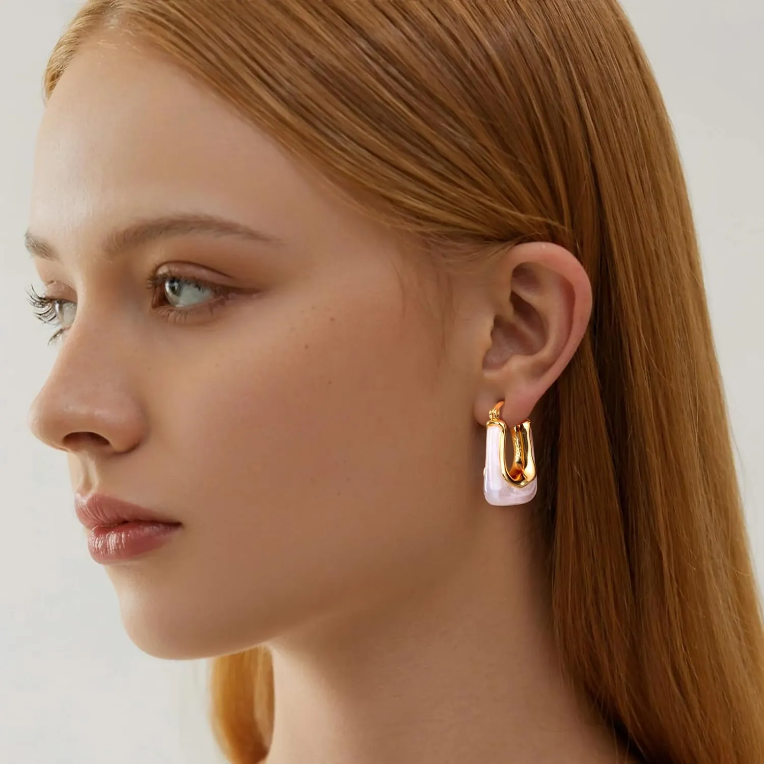 Milan Chiva 14K Gold Acrylic Rectangle Clear Earrings for Women, Plated Chunky Earrings Geometric Minimalist Statement Lightweight Huggie Dainty Hypoallergenic Hoop Earrings for Womens Jewelry