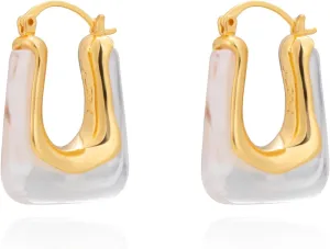 Milan Chiva 14K Gold Acrylic Rectangle Clear Earrings for Women, Plated Chunky Earrings Geometric Minimalist Statement Lightweight Huggie Dainty Hypoallergenic Hoop Earrings for Womens Jewelry