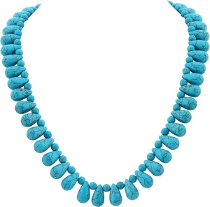 MINACHI Bohemian Chunky Vintage Created Turquoise Teadrop Beads Necklace, Boho Summer Statement Jewelry Gift for Women