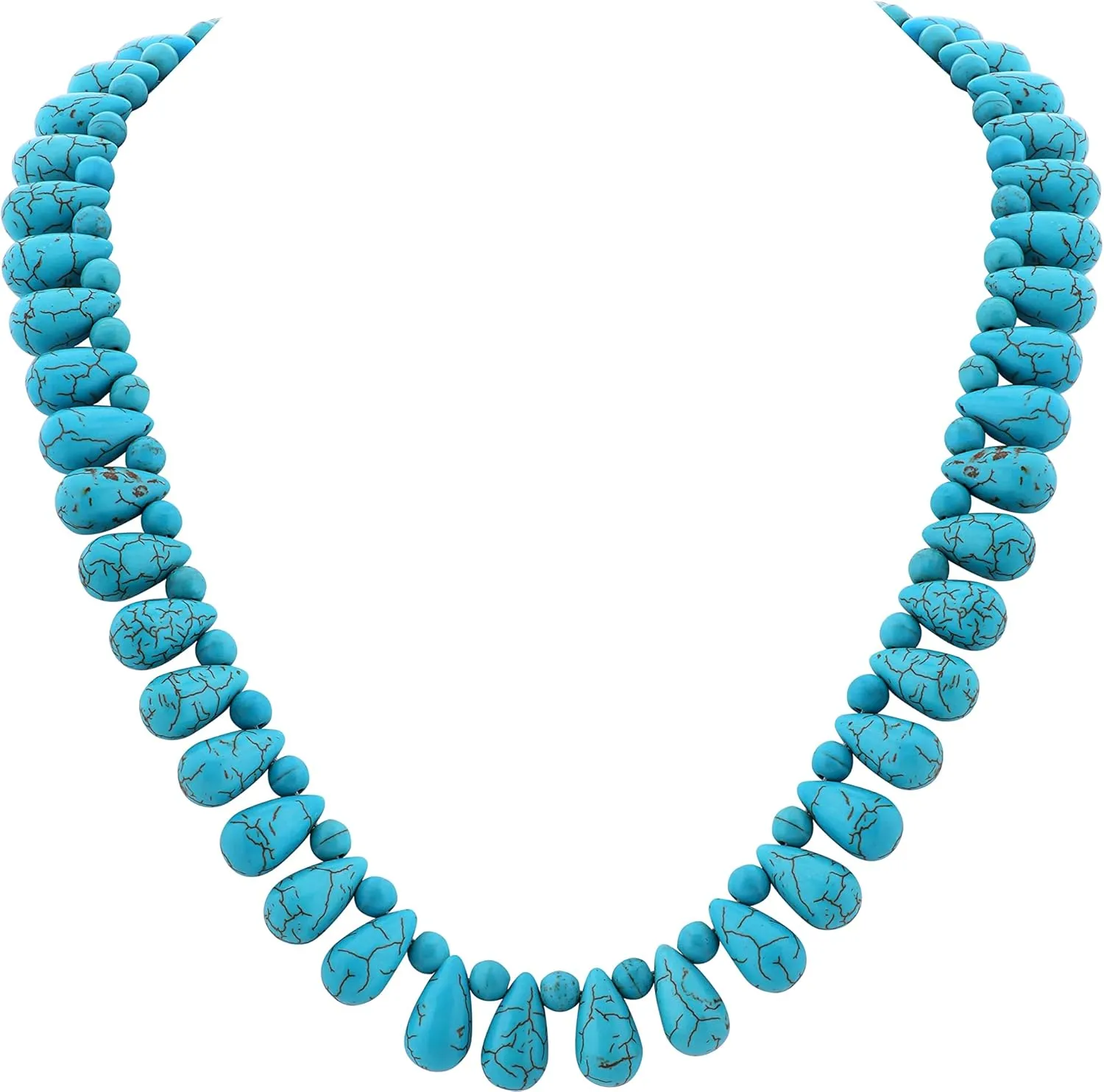 MINACHI Bohemian Chunky Vintage Created Turquoise Teadrop Beads Necklace, Boho Summer Statement Jewelry Gift for Women