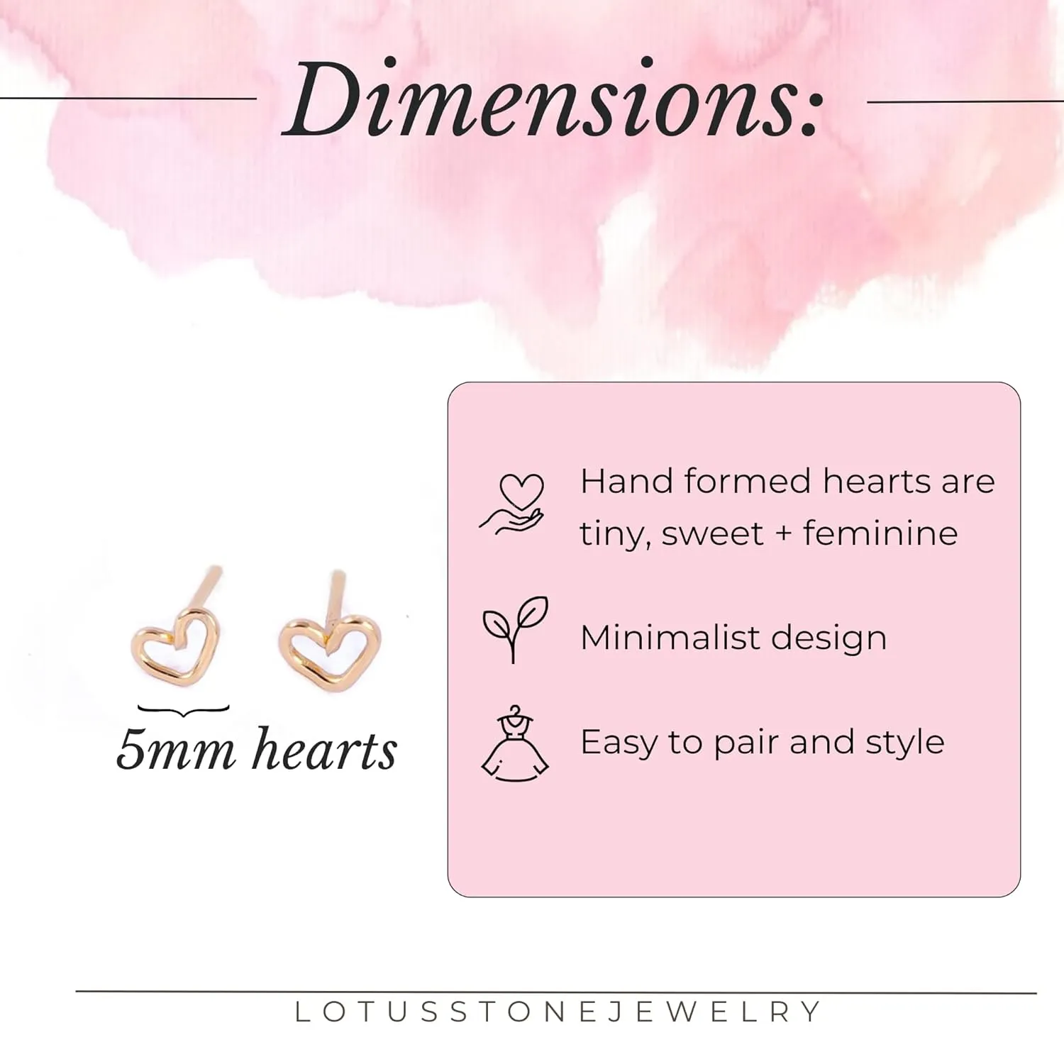 Mini Love Stud Earrings, Handmade Tiny 14K Gold Filled Pouty Kiss Studs by Lotus Stone Jewelry (Rose Gold, Heart)