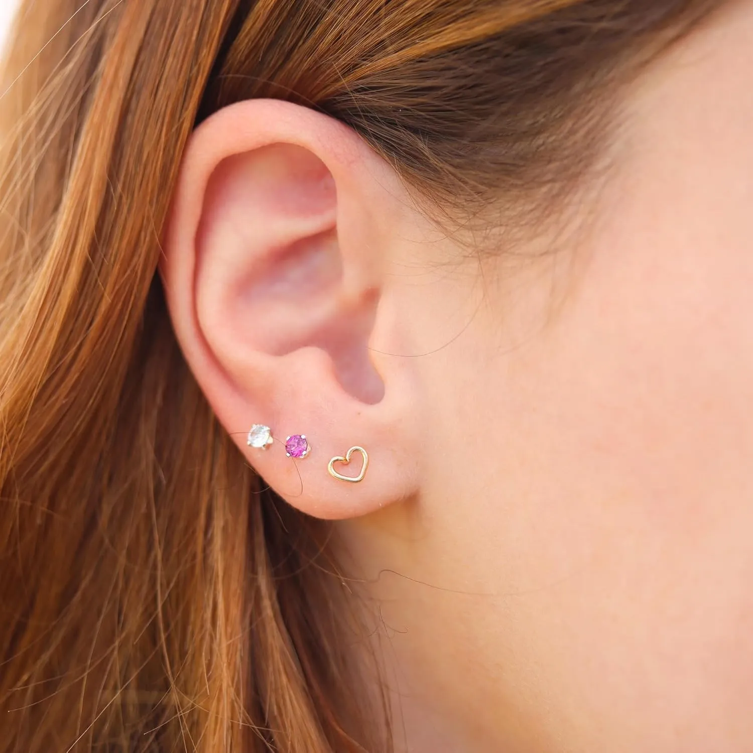Mini Love Stud Earrings, Handmade Tiny 14K Gold Filled Pouty Kiss Studs by Lotus Stone Jewelry (Rose Gold, Heart)