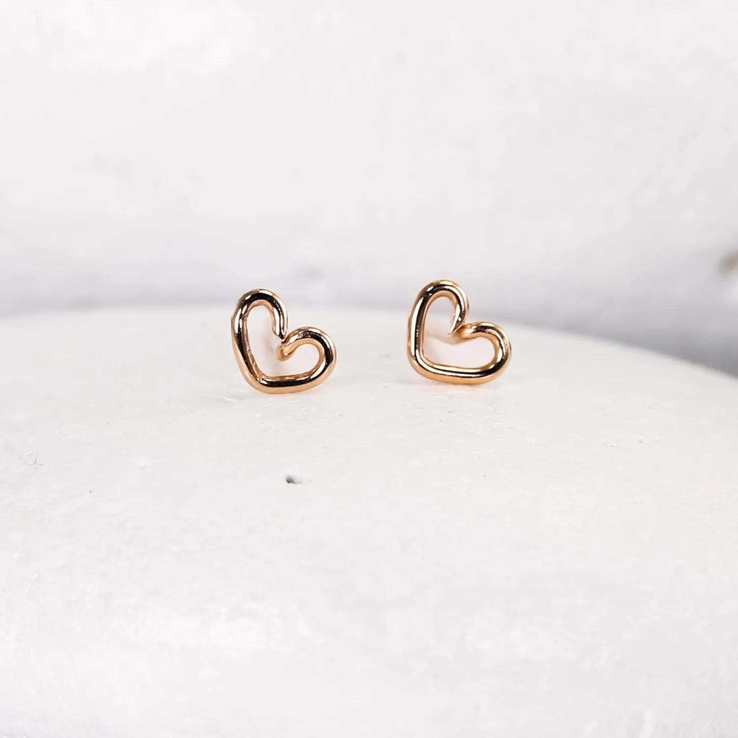 Mini Love Stud Earrings, Handmade Tiny 14K Gold Filled Pouty Kiss Studs by Lotus Stone Jewelry (Rose Gold, Heart)