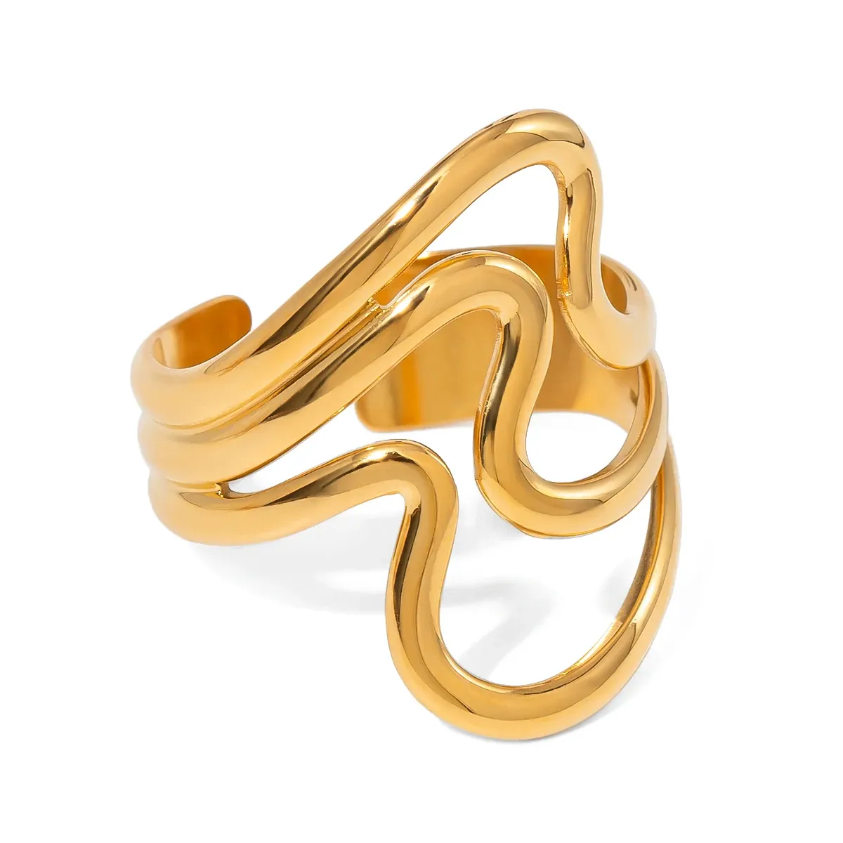 Minimalist Ripple Irregular Open Ring