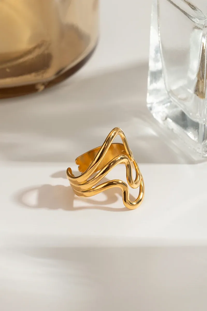 Minimalist Ripple Irregular Open Ring
