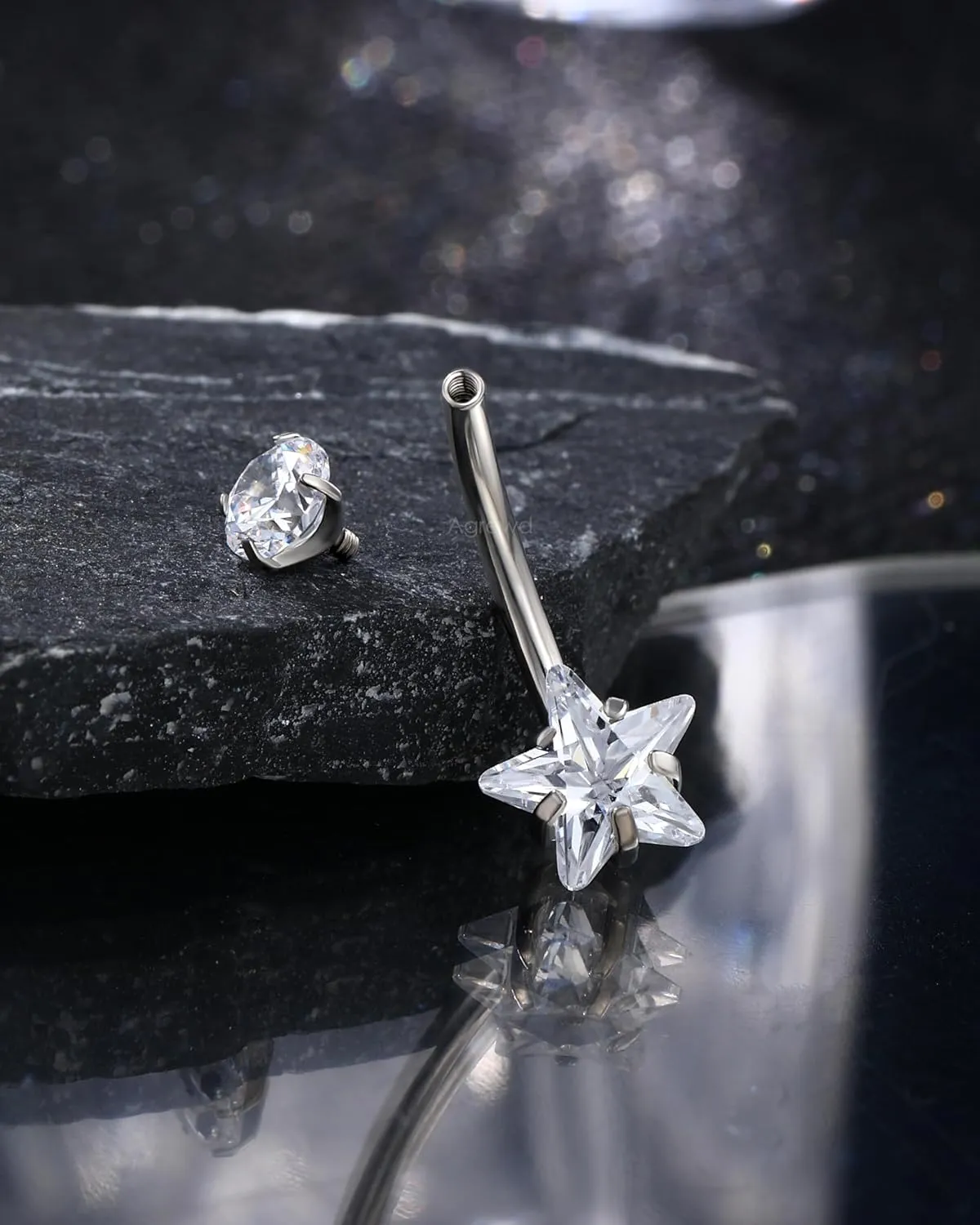 Minimalist Star G23 Solid Titanium Belly Button Rings - 14G Internally Threaded Navel Rings for Women - Clear CZ Belly Piercing Jewelry