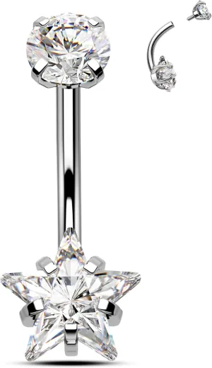 Minimalist Star G23 Solid Titanium Belly Button Rings - 14G Internally Threaded Navel Rings for Women - Clear CZ Belly Piercing Jewelry