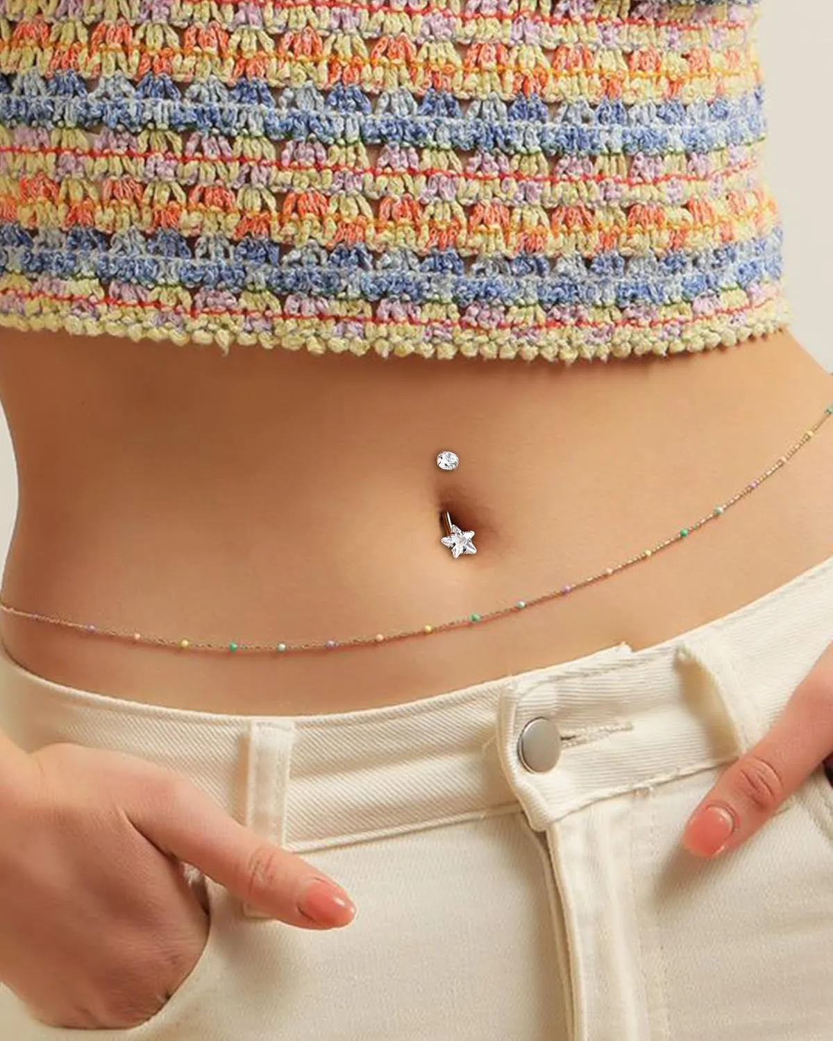Minimalist Star G23 Solid Titanium Belly Button Rings - 14G Internally Threaded Navel Rings for Women - Clear CZ Belly Piercing Jewelry