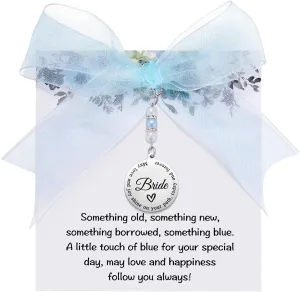 MIXJOY Something Blue Gift for Bride, Wedding Day Bridal Blue Pearl Angel Wings Bouquet Garter Charm for Bride to Be