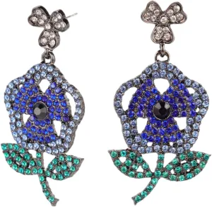 MLEPUS blue flower dangle earrings crystal rhinestone bohemian dangle earrings, fashion unique flower earrings for women party and daily jewelry