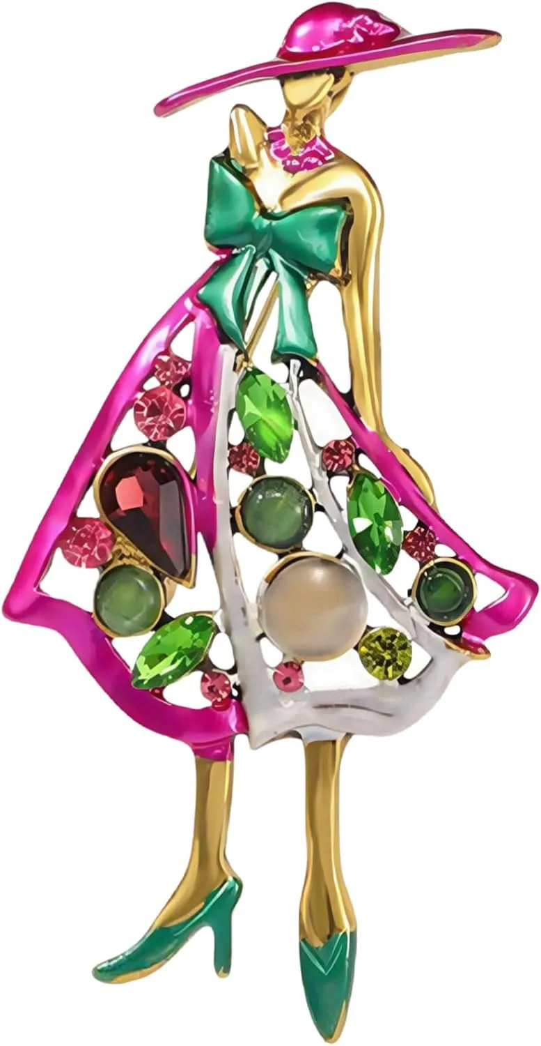 MLEPUS Fashion Lady Brooch Pin for Women Girls Rhinestone Crystal Cute Enameled Green Pink Hat My Best Friends Sorority Sisterhood Dress Accessories Brooch Lapel Pin Jewelry