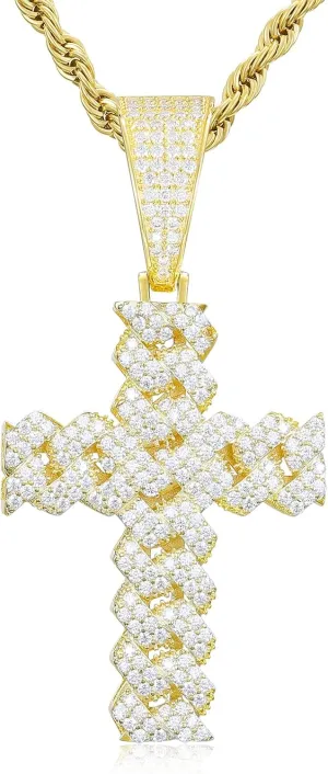 Moissanite Cross Necklace 2.7 Carat Iced Out Moissanite Cross Pendant 925 Sterling Silver Cross Chain Necklace D Color VVS1 18k Gold Plated Christian Pendant