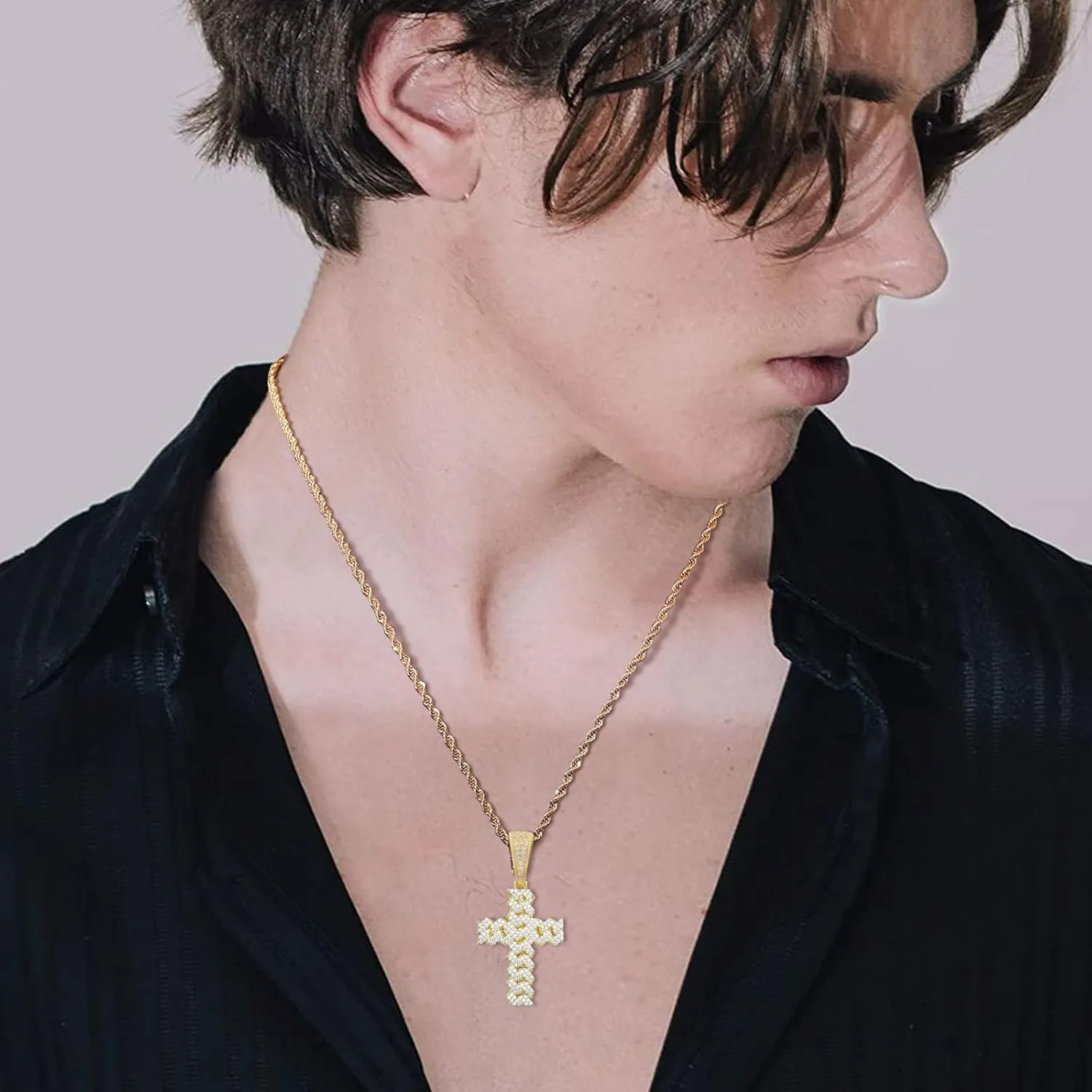 Moissanite Cross Necklace 2.7 Carat Iced Out Moissanite Cross Pendant 925 Sterling Silver Cross Chain Necklace D Color VVS1 18k Gold Plated Christian Pendant
