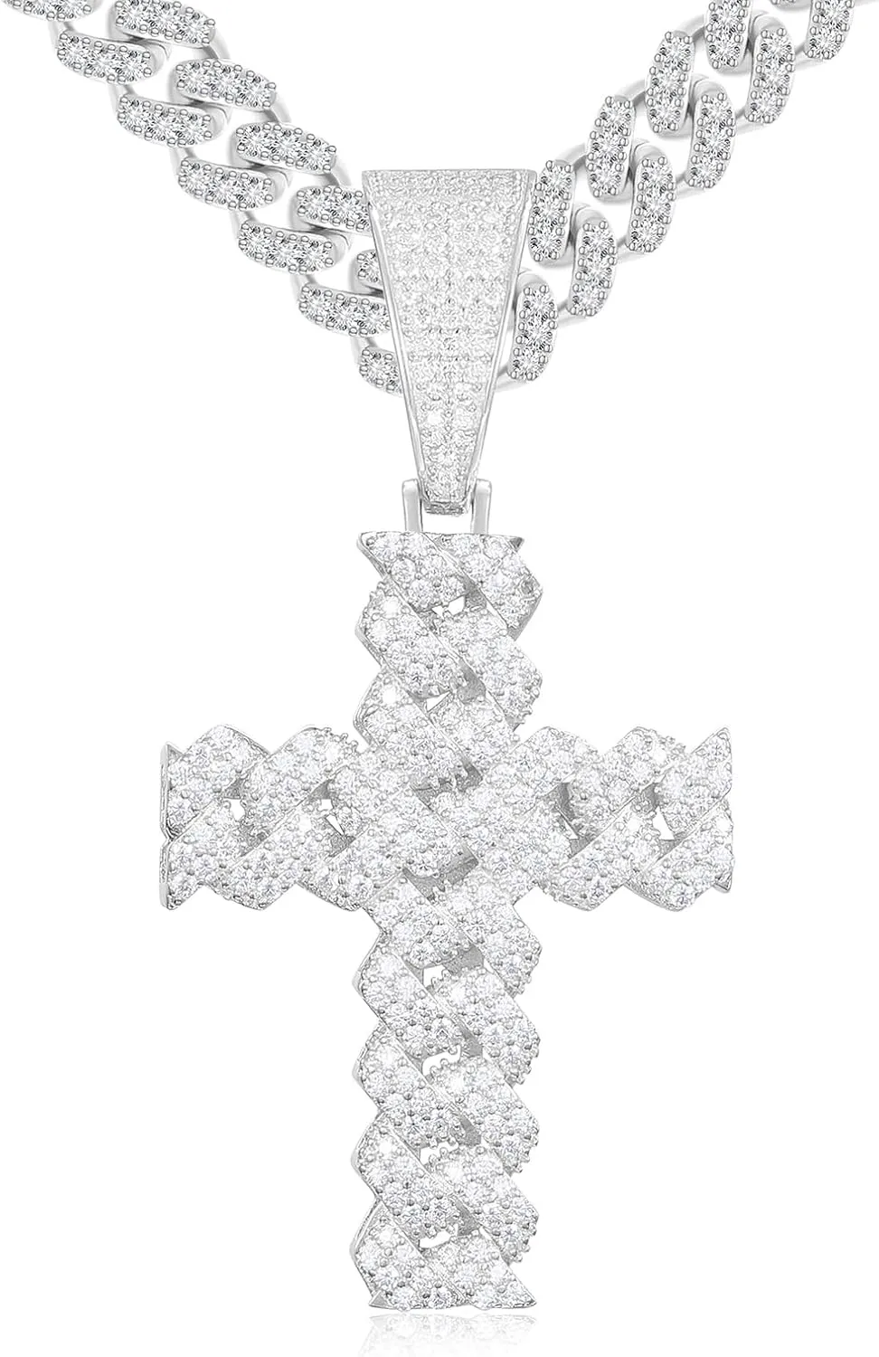 Moissanite Cross Necklace 2.7 Carat Iced Out Moissanite Cross Pendant 925 Sterling Silver Cross Chain Necklace D Color VVS1 18k Gold Plated Christian Pendant