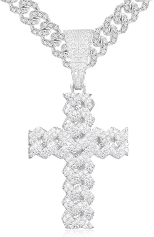 Moissanite Cross Necklace 2.7 Carat Iced Out Moissanite Cross Pendant 925 Sterling Silver Cross Chain Necklace D Color VVS1 18k Gold Plated Christian Pendant