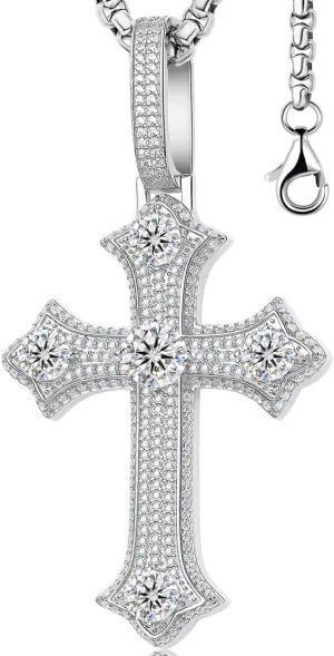 Moissanite Cross Necklace for Men,D Color Iceout Diamond Crucifix Pendant,S925 Silver Lab Diamond Hiphop Pendant Christian Jewelry for Hiphop Men Rapper