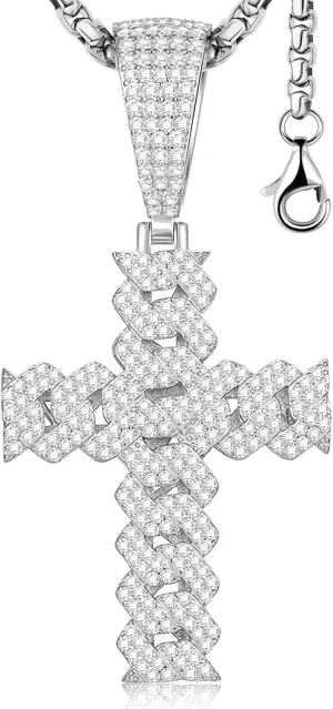 Moissanite Cross Necklace for Men,Large Diamond Hiphop Pendant,S925 Silver Simulated Diamond Crucifix Pendant Hiphop Cross Jewelry for Men Women Rapper