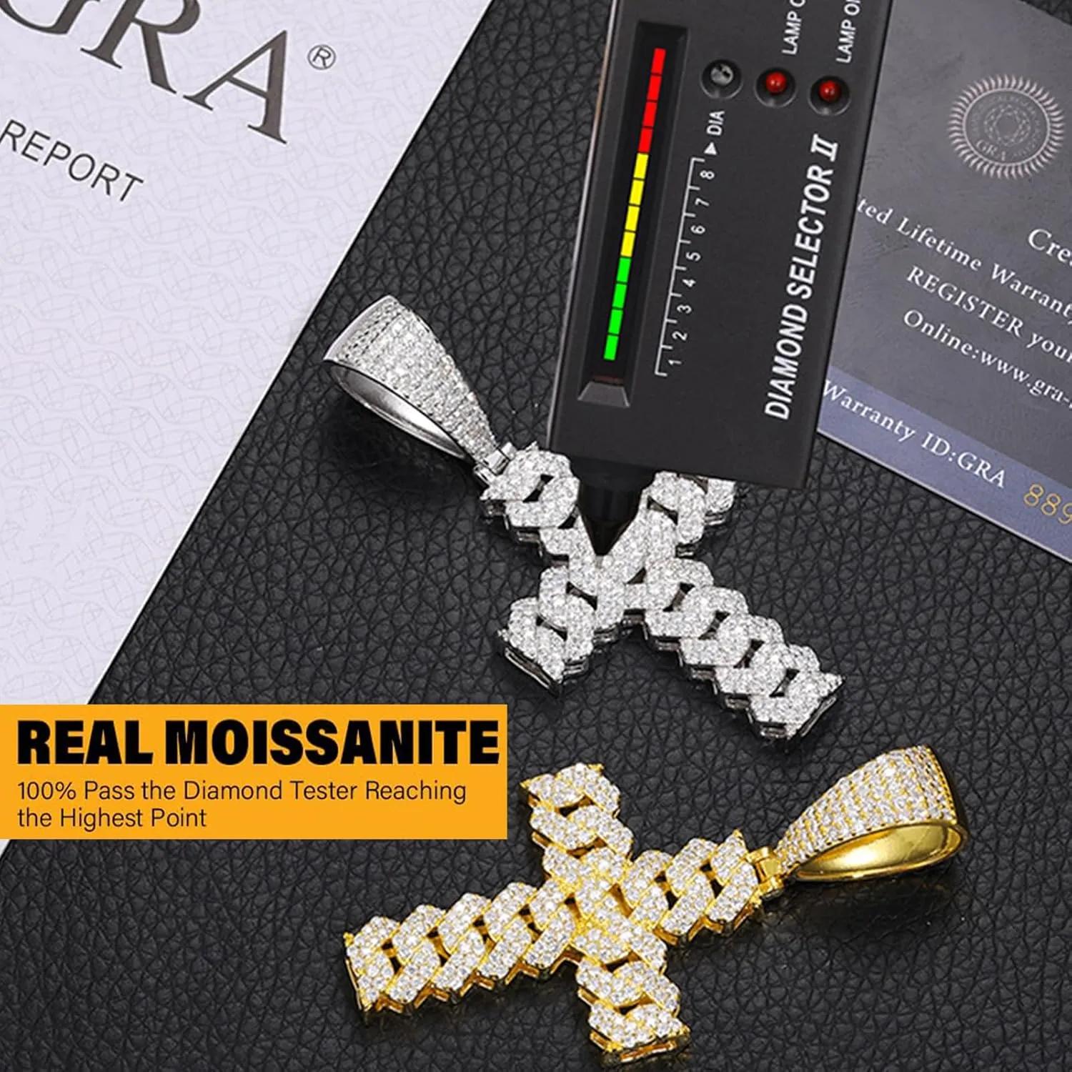 Moissanite Cross Necklace for Men,Large Diamond Hiphop Pendant,S925 Silver Simulated Diamond Crucifix Pendant Hiphop Cross Jewelry for Men Women Rapper