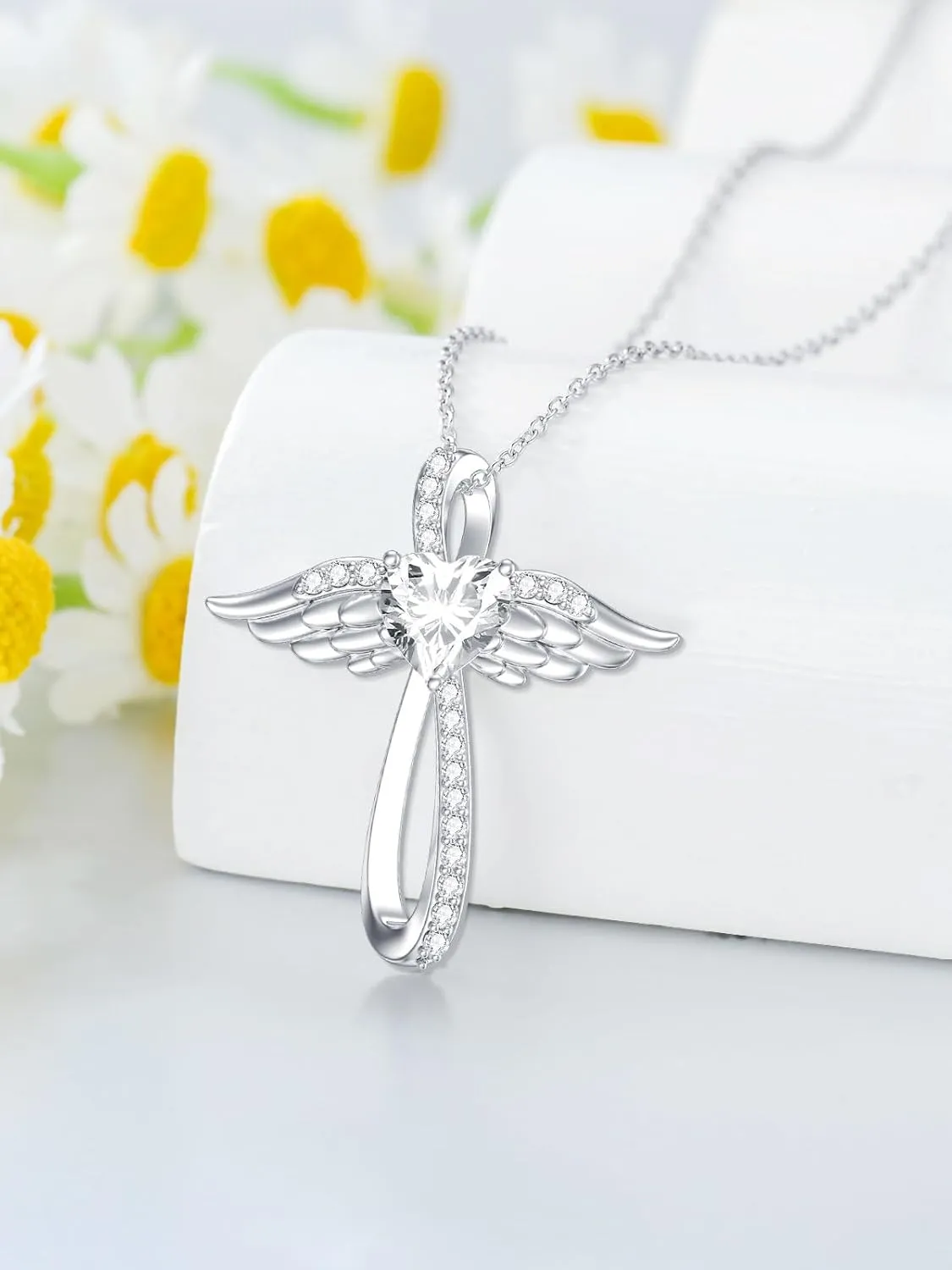 Moissanite Diamond Angel Wings Cross Necklace 14K Gold Plated 925 Sterling Silver Diamond Cross Pendant Necklaces for Women Birthday Christmas Gifts for Her Girlfriend Wife, 18 2 Inch