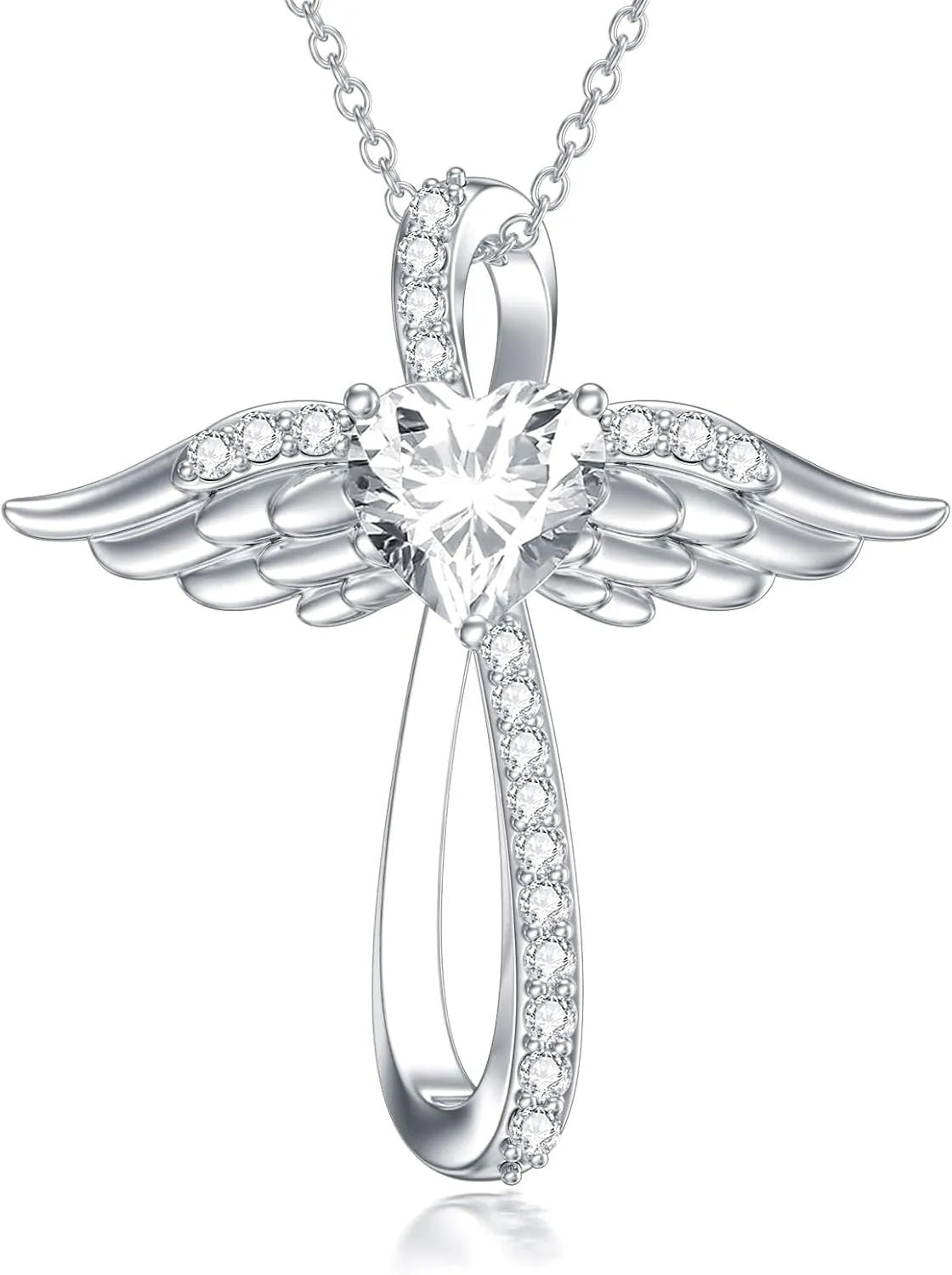 Moissanite Diamond Angel Wings Cross Necklace 14K Gold Plated 925 Sterling Silver Diamond Cross Pendant Necklaces for Women Birthday Christmas Gifts for Her Girlfriend Wife, 18 2 Inch