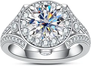 Moissanite Engagement Ring 1.2-2.8CTTW D Color VVS1 Clarity 925 Sterling Silver Vintage Bezel Halo Promise Wedding Anniversary Rings for Women with Certificate