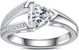 Moissanite Engagement Ring 1CT Center Stone D Color VVS1 Clarity 925 Sterling Silver Vintage Triangle Promise Anniversary Wedding Statement Rings for Women Men with Certificate