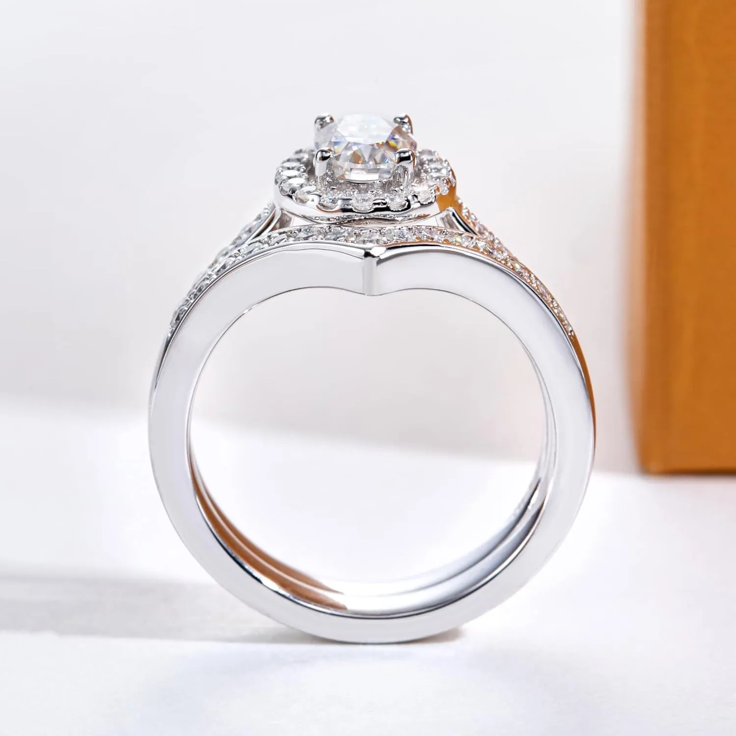 Moissanite Engagement Rings 1.5/1.65CTTW D Color VVS1 Clarity 925 Sterling Silver Oval Cut Bezel Wedding Promise Anniversary Rings Set for Women with Certificate