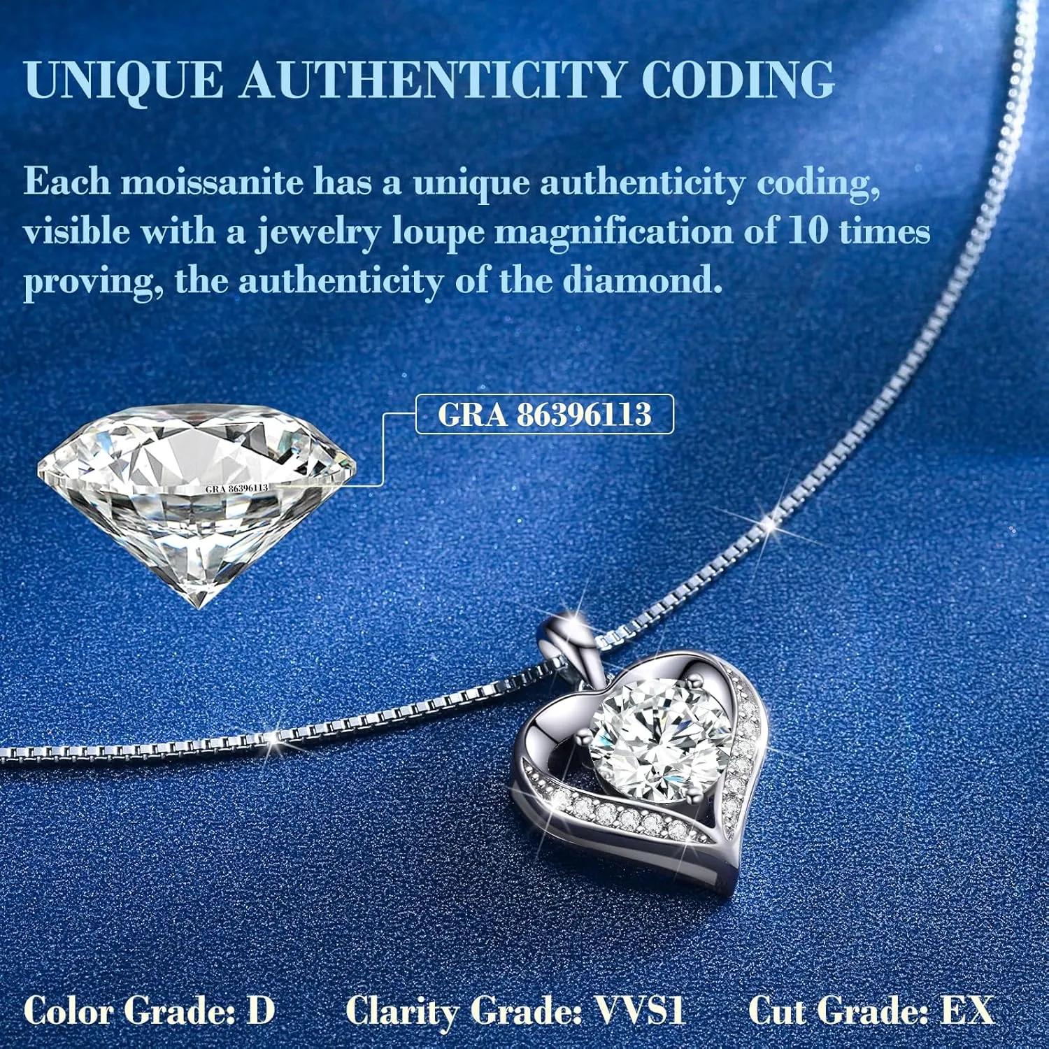 Moissanite Necklace for Women, 1-3 Carat Moissanite Heart Necklace Engraved with 'I LOVE YOU', Birthday Gift for Wife, Anniversary Present for Wife, Women, Jewelry Gifts for Girlfriend, Mom
