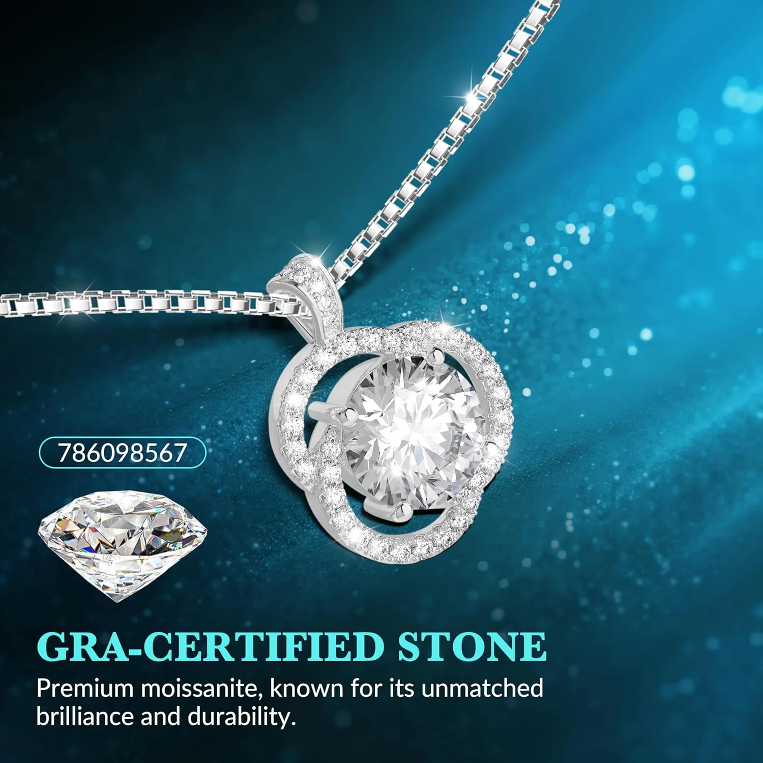 Moissanite Necklace for Women, 1ct 2ct 3ct, GRA Certified Rose Gold, Gold & Sterling Silver Swirling Moissanite Pendant Jewelry Gift for Her  Wife, Anniversary, Wedding, Valentine's Day, Birthday
