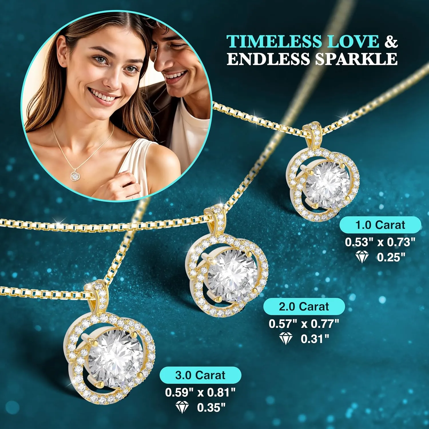 Moissanite Necklace for Women, 1ct 2ct 3ct, GRA Certified Rose Gold, Gold & Sterling Silver Swirling Moissanite Pendant Jewelry Gift for Her  Wife, Anniversary, Wedding, Valentine's Day, Birthday