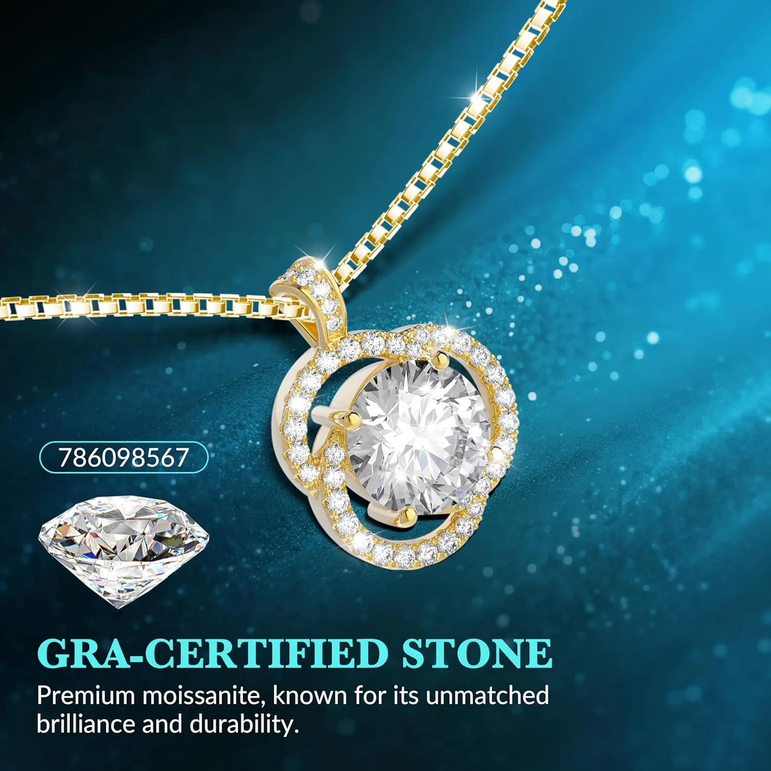 Moissanite Necklace for Women, 1ct 2ct 3ct, GRA Certified Rose Gold, Gold & Sterling Silver Swirling Moissanite Pendant Jewelry Gift for Her  Wife, Anniversary, Wedding, Valentine's Day, Birthday