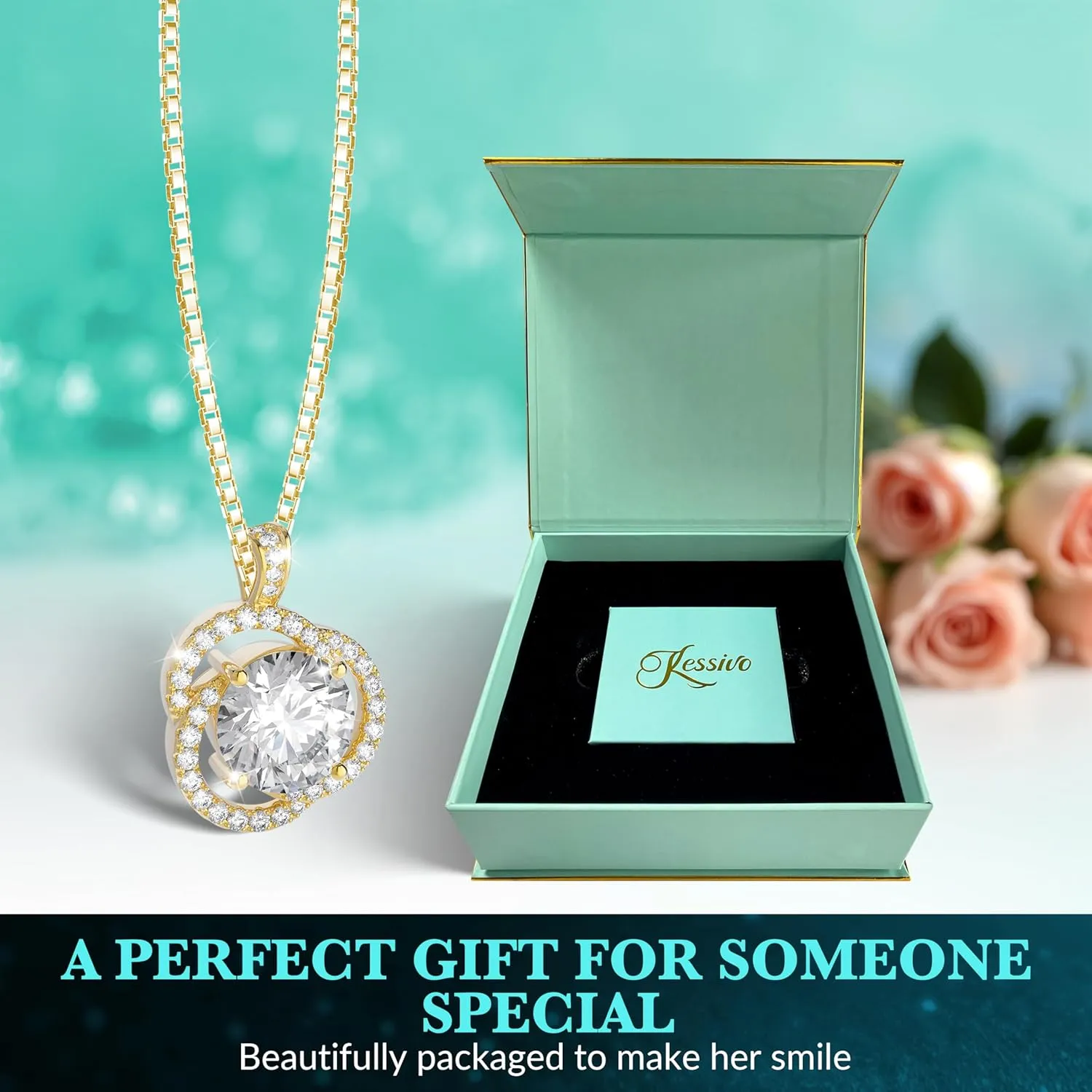 Moissanite Necklace for Women, 1ct 2ct 3ct, GRA Certified Rose Gold, Gold & Sterling Silver Swirling Moissanite Pendant Jewelry Gift for Her  Wife, Anniversary, Wedding, Valentine's Day, Birthday