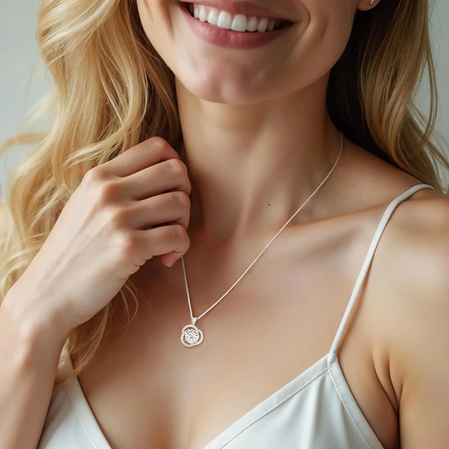 Moissanite Necklace for Women, 1ct 2ct 3ct, GRA Certified Rose Gold, Gold & Sterling Silver Swirling Moissanite Pendant Jewelry Gift for Her  Wife, Anniversary, Wedding, Valentine's Day, Birthday