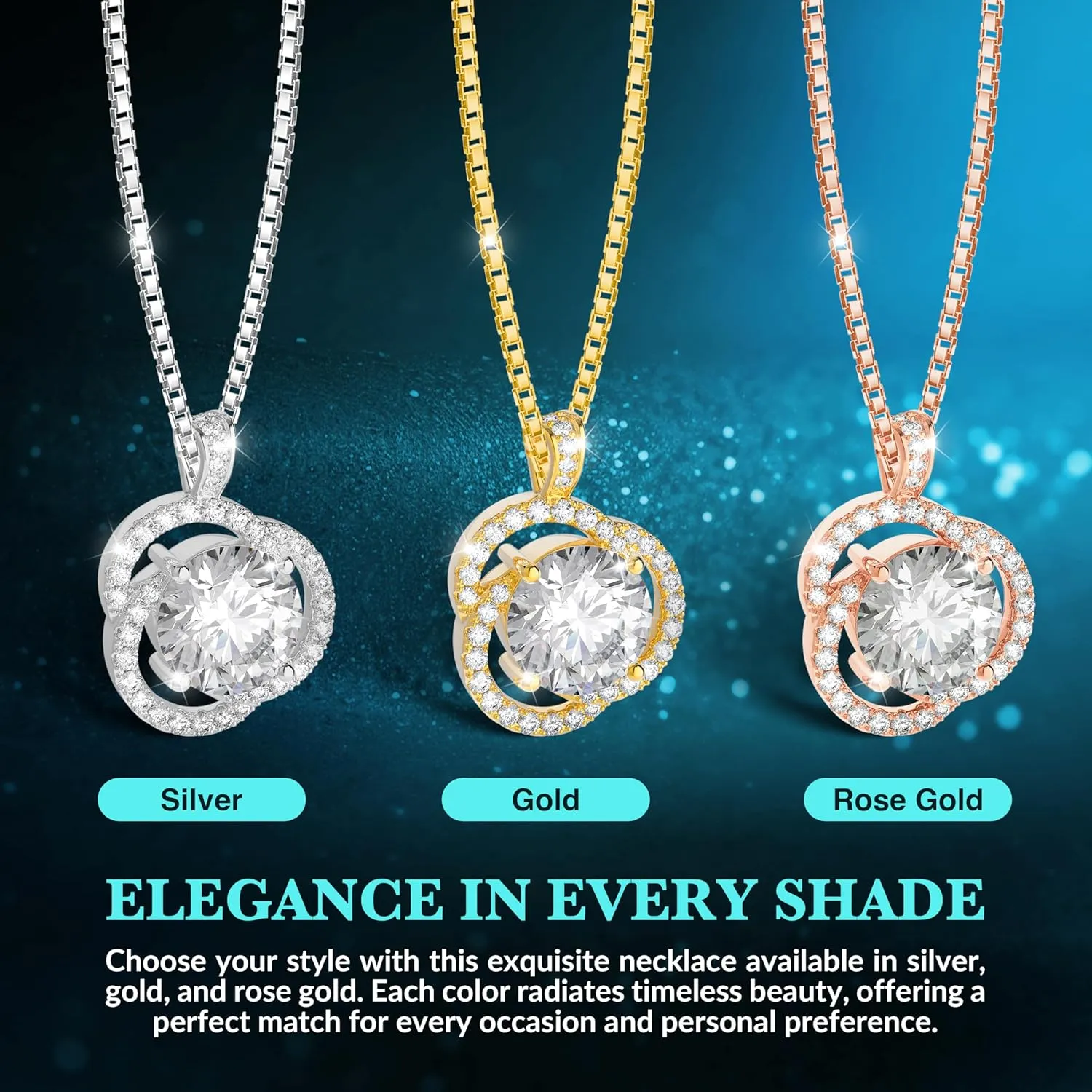 Moissanite Necklace for Women, 1ct 2ct 3ct, GRA Certified Rose Gold, Gold & Sterling Silver Swirling Moissanite Pendant Jewelry Gift for Her  Wife, Anniversary, Wedding, Valentine's Day, Birthday