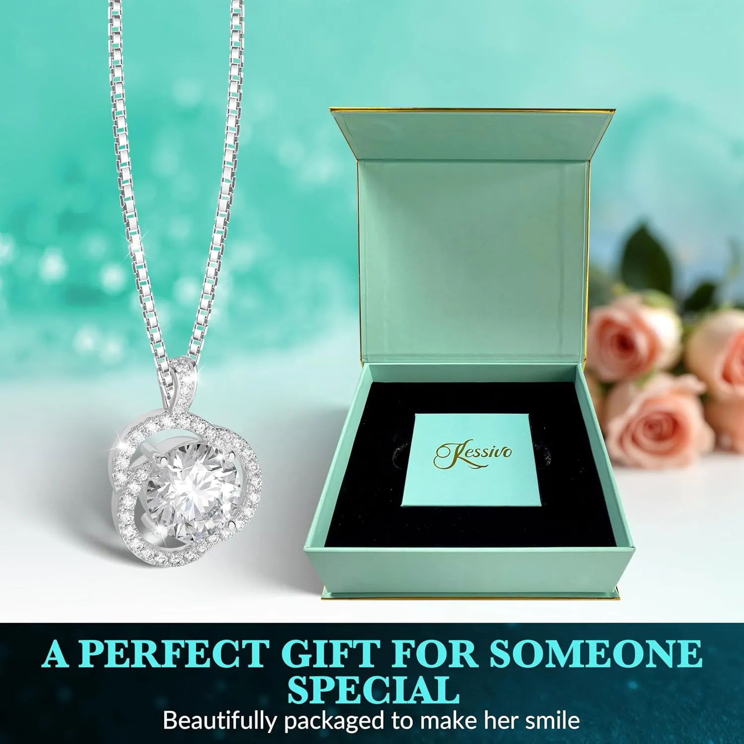 Moissanite Necklace for Women, 1ct 2ct 3ct, GRA Certified Rose Gold, Gold & Sterling Silver Swirling Moissanite Pendant Jewelry Gift for Her  Wife, Anniversary, Wedding, Valentine's Day, Birthday