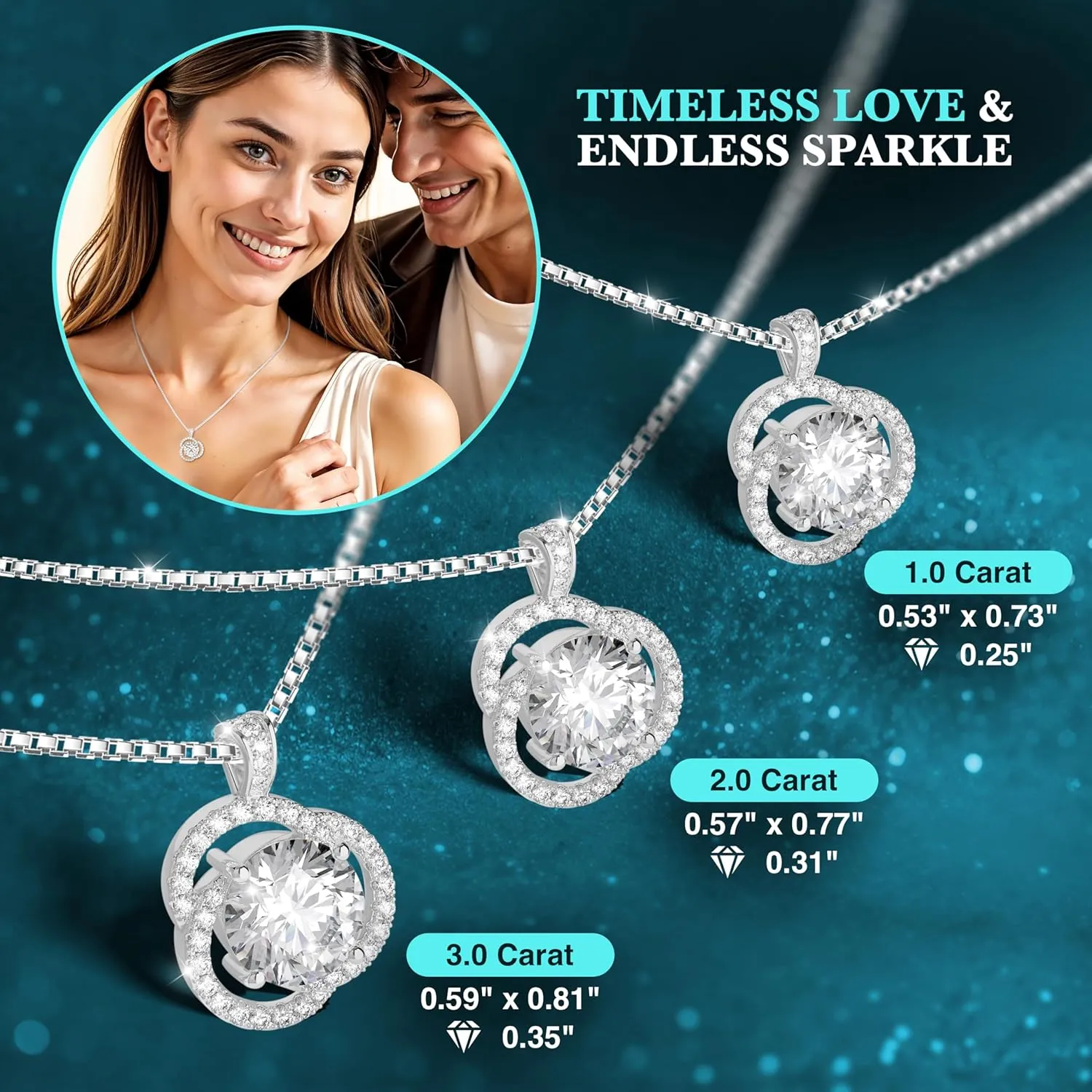 Moissanite Necklace for Women, 1ct 2ct 3ct, GRA Certified Rose Gold, Gold & Sterling Silver Swirling Moissanite Pendant Jewelry Gift for Her  Wife, Anniversary, Wedding, Valentine's Day, Birthday
