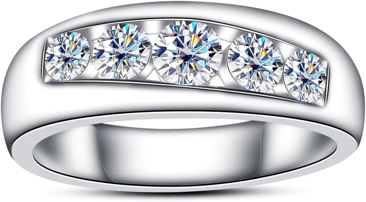 Moissanite Rings Wedding Bands for Women Men Unisex Couple D Color VVS1 Clarity 925 Sterling Silver Eternity Anniversary Band Engagement Promise Ring with Certificate