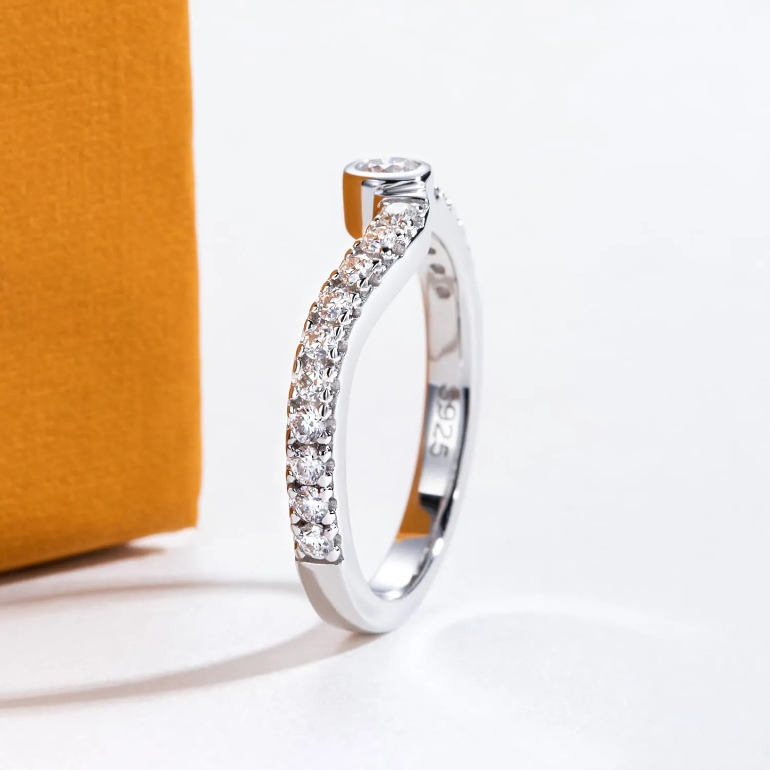 Moissanite Wedding Band Half Eternity Rings D Color VVS1 Clarity Round Cut Ring Enhancer S925 Sterling Silver Curved Stackable Anniversary Bands for Women with Certificate