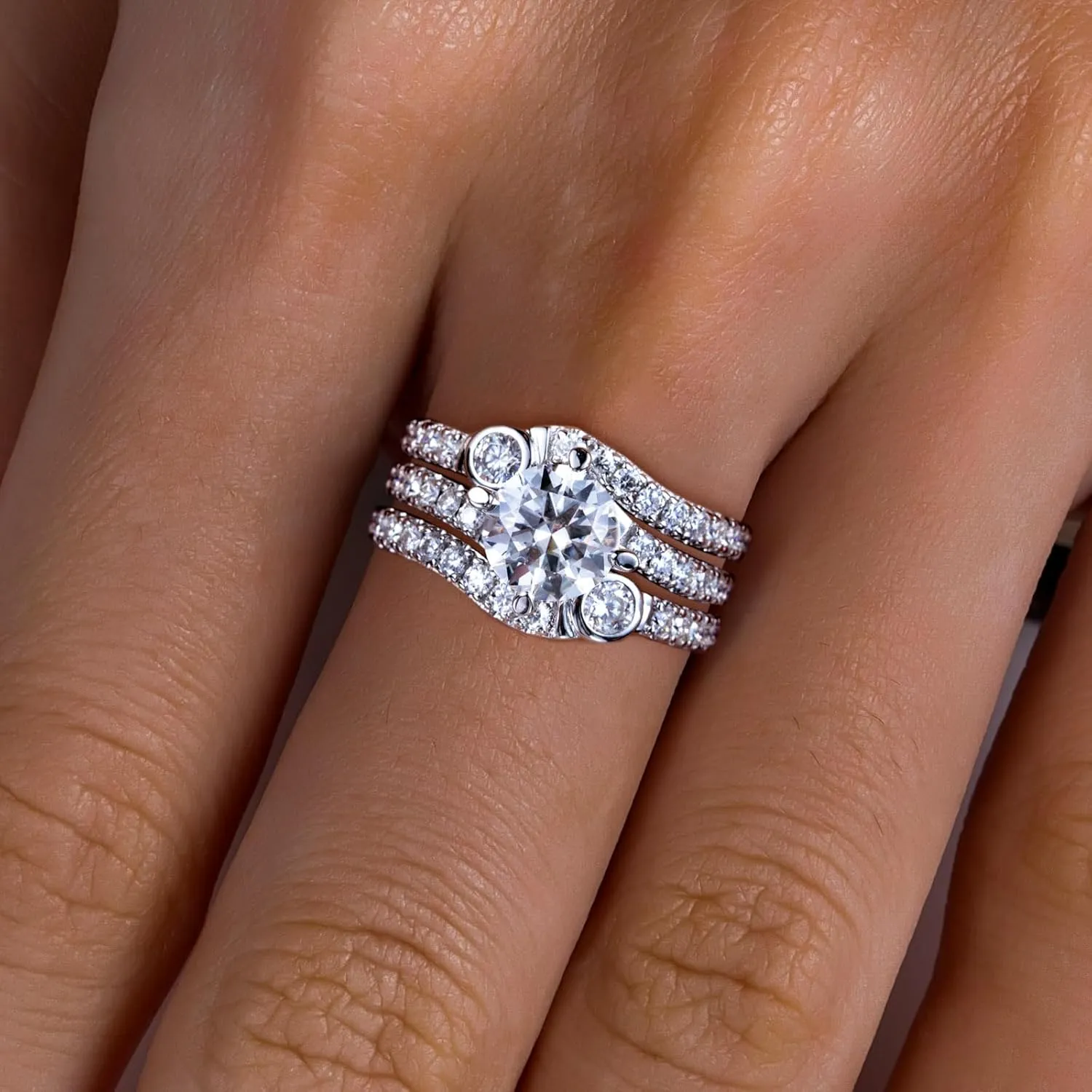 Moissanite Wedding Band Half Eternity Rings D Color VVS1 Clarity Round Cut Ring Enhancer S925 Sterling Silver Curved Stackable Anniversary Bands for Women with Certificate