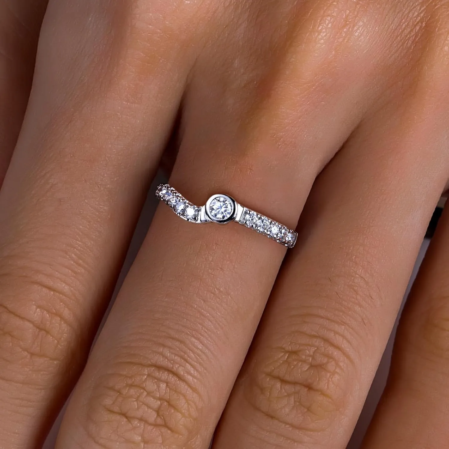 Moissanite Wedding Band Half Eternity Rings D Color VVS1 Clarity Round Cut Ring Enhancer S925 Sterling Silver Curved Stackable Anniversary Bands for Women with Certificate