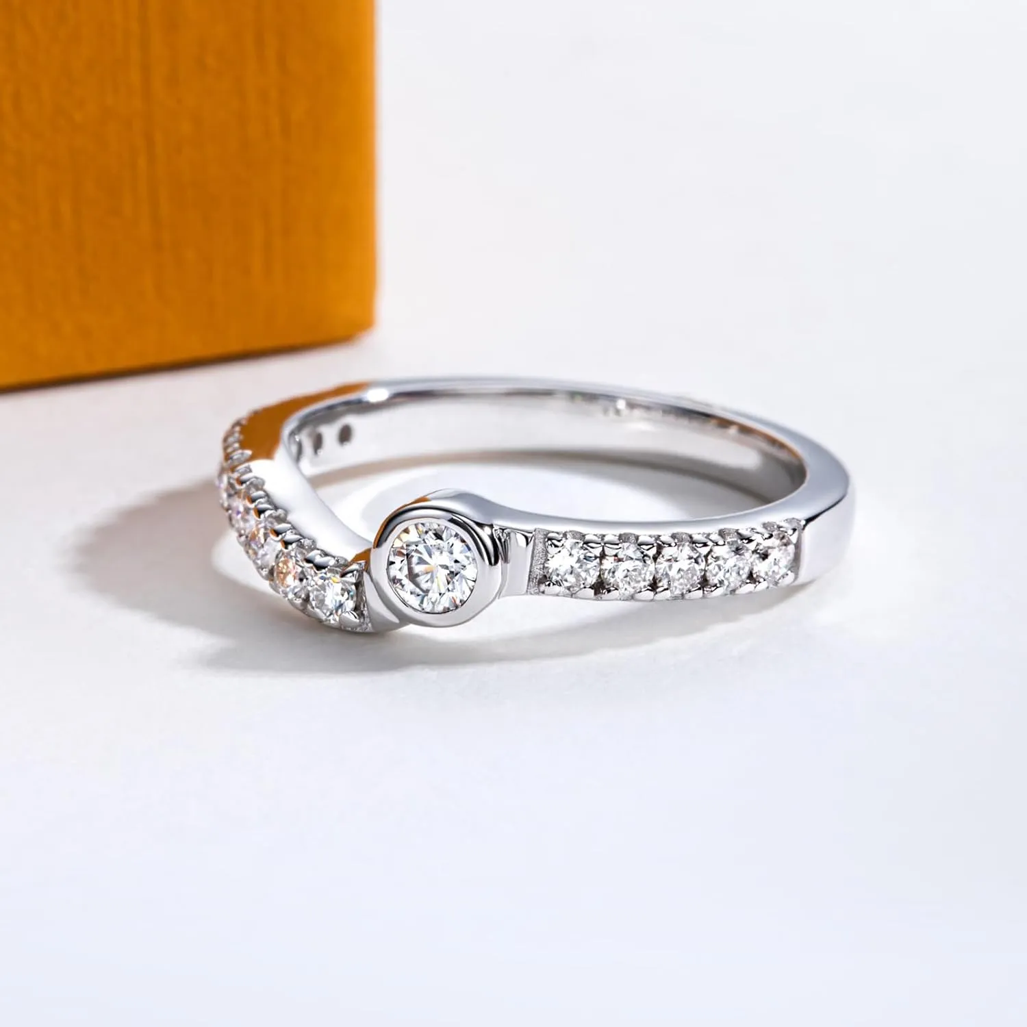 Moissanite Wedding Band Half Eternity Rings D Color VVS1 Clarity Round Cut Ring Enhancer S925 Sterling Silver Curved Stackable Anniversary Bands for Women with Certificate