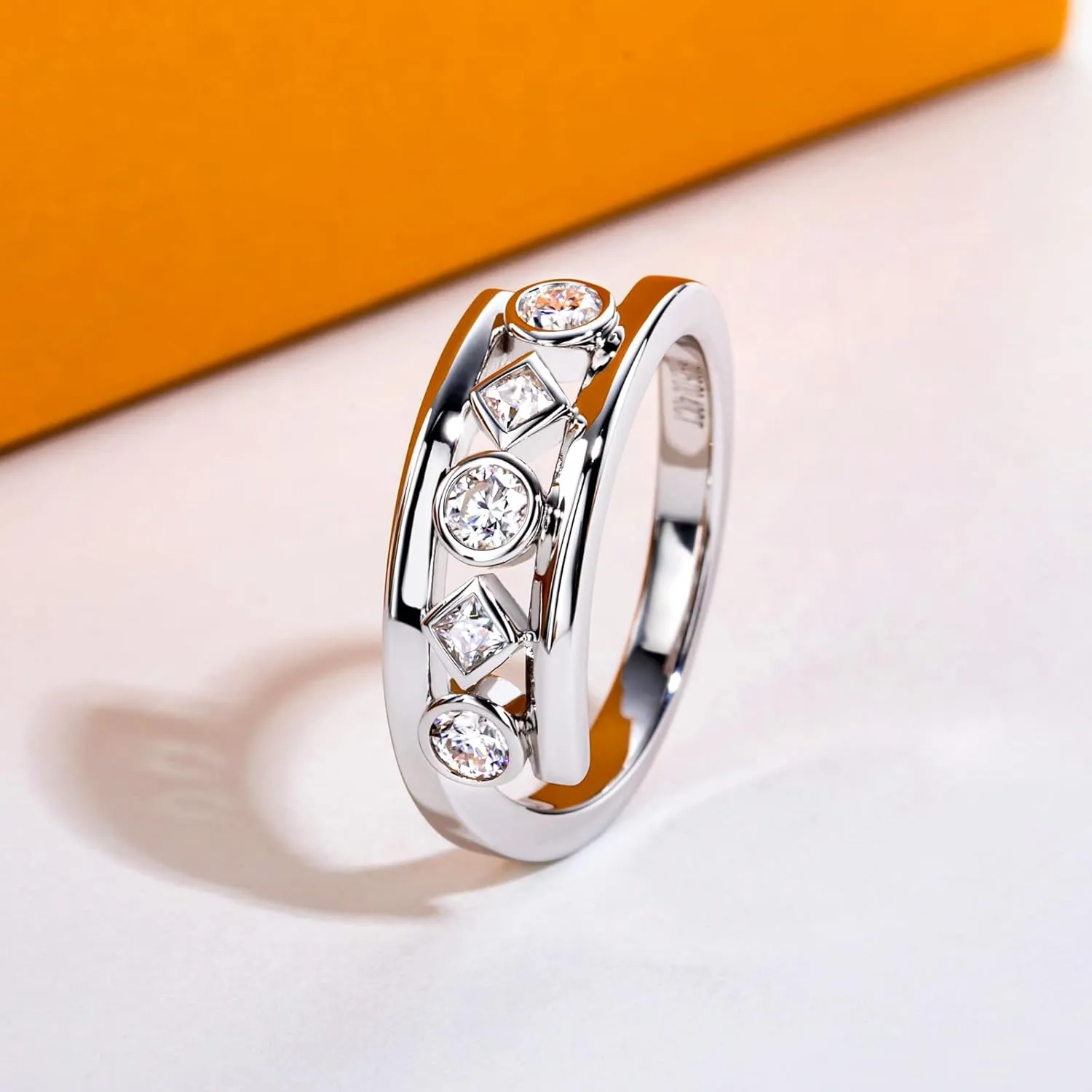 Moissanite Wedding Bands Engagement Rings D Color VVS1 Clarity 925 Sterling Silver 5 Stones Eternity Anniversary Band Moissanite Statement Wedding Ring for Women Men with Certificate