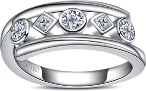 Moissanite Wedding Bands Engagement Rings D Color VVS1 Clarity 925 Sterling Silver 5 Stones Eternity Anniversary Band Moissanite Statement Wedding Ring for Women Men with Certificate
