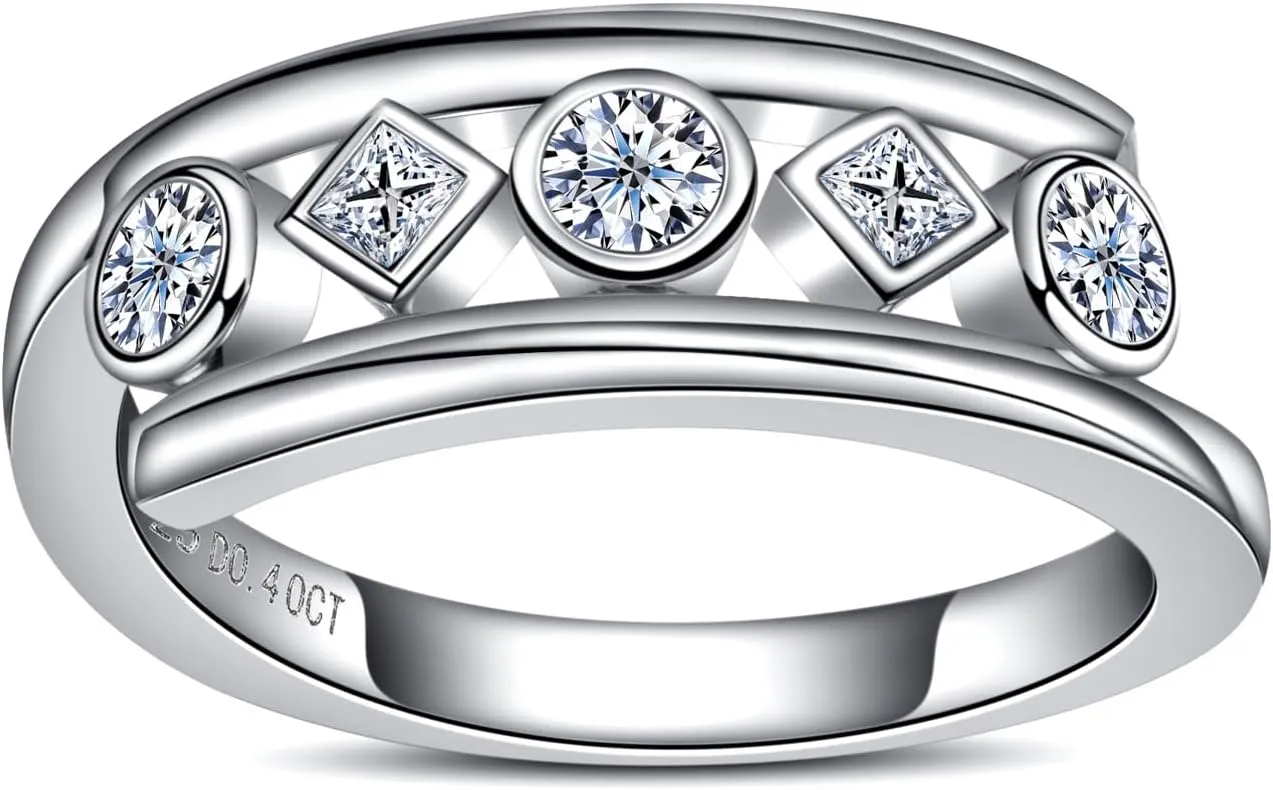 Moissanite Wedding Bands Engagement Rings D Color VVS1 Clarity 925 Sterling Silver 5 Stones Eternity Anniversary Band Moissanite Statement Wedding Ring for Women Men with Certificate