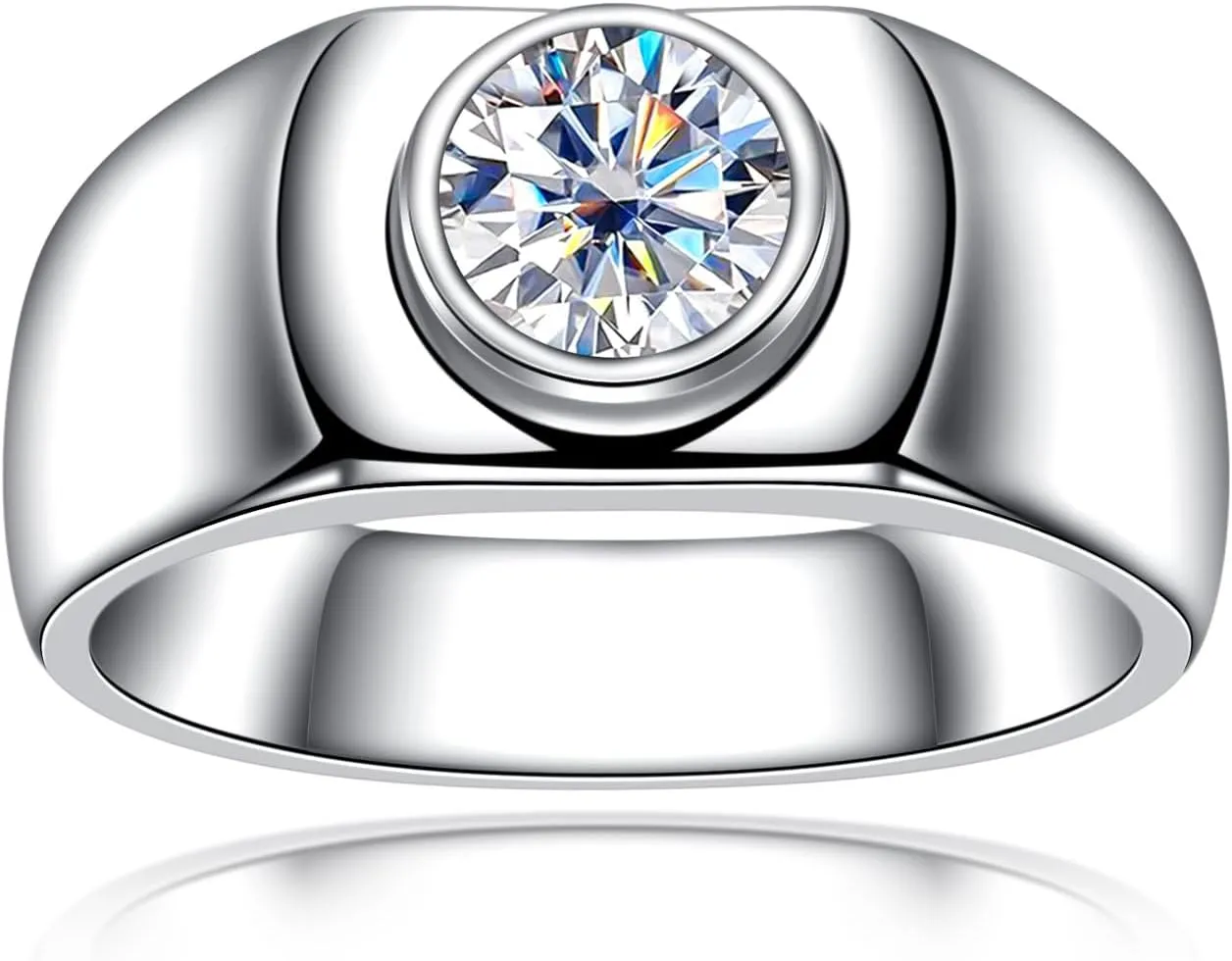 Moissanite Wedding Ring for Men 1/1.64cttw D Color VVS1 Clarity 925 Sterling Silver Moissanite Promise Anniversary Engagement Rings with Certificate
