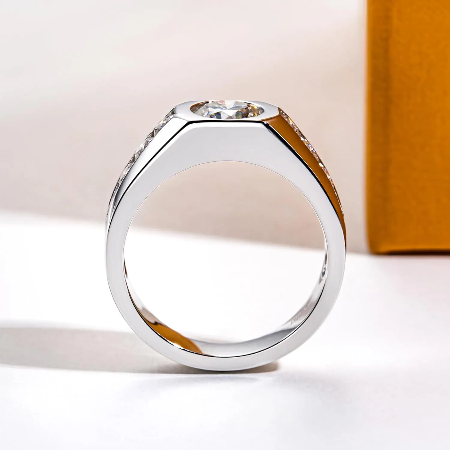 Moissanite Wedding Ring for Men 1/1.64cttw D Color VVS1 Clarity 925 Sterling Silver Moissanite Promise Anniversary Engagement Rings with Certificate