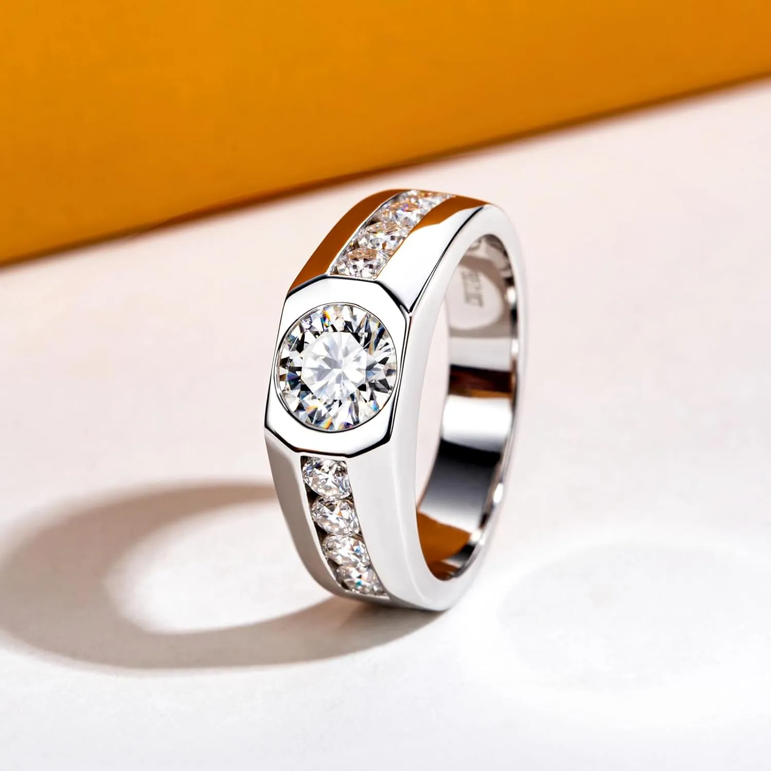 Moissanite Wedding Ring for Men 1/1.64cttw D Color VVS1 Clarity 925 Sterling Silver Moissanite Promise Anniversary Engagement Rings with Certificate