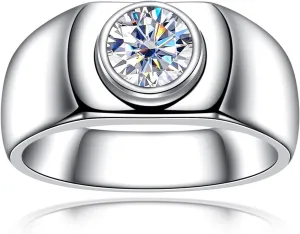 Moissanite Wedding Ring for Men 1/1.64cttw D Color VVS1 Clarity 925 Sterling Silver Moissanite Promise Anniversary Engagement Rings with Certificate