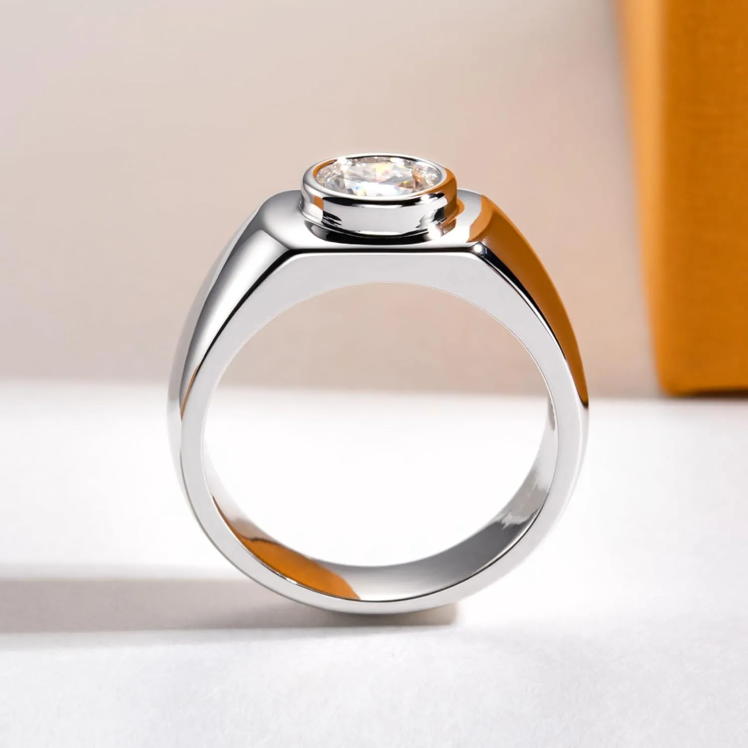 Moissanite Wedding Ring for Men 1/1.64cttw D Color VVS1 Clarity 925 Sterling Silver Moissanite Promise Anniversary Engagement Rings with Certificate